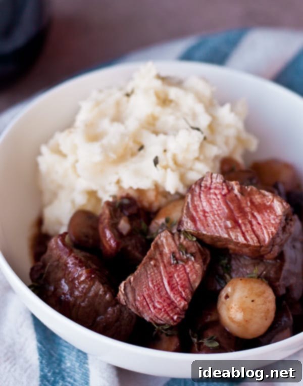 Valentine's Delights: 14 Sweet & Savory Creations 5 30 Minute Beef Bourguignon served with creamy mashed potatoes