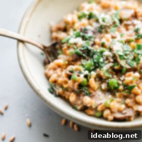 Simple Savory Mushroom Farro Risotto 6 Farro Risotto with Mushrooms and Peas