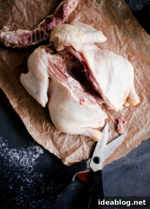 Easy Spatchcock Chicken Recipe - a SIMPLE spatchcock chicken recipe, seasoned with fresh thyme and lemon zest, along with helpful tips on how to roast a chicken. This easy staple dish makes a great addition to your weekly meal prep! #abeautifulplate #roastchicken #spatchcock #cookingguide #recipe #mealprep #easyrecipes Raw Whole Chicken with Backbone Removed, laid flat
