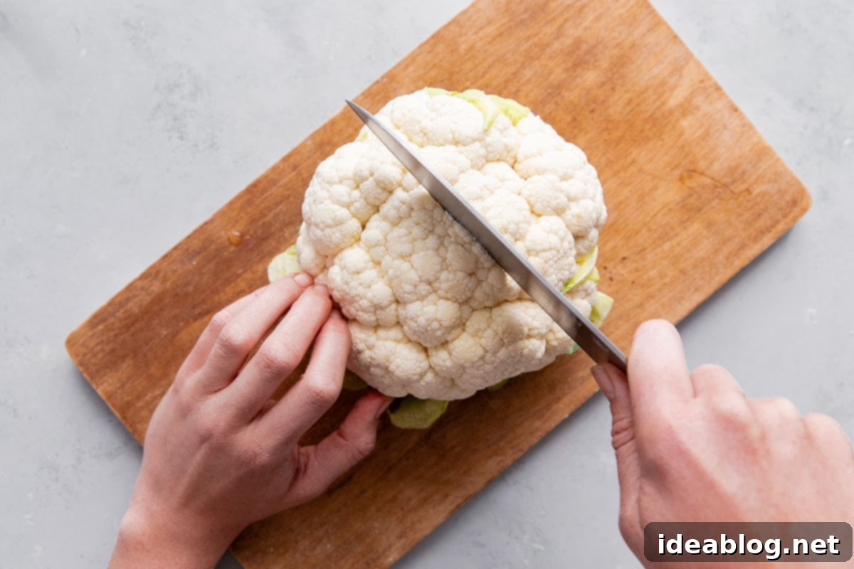 Perfect Cauliflower Florets 5 How to Cut Cauliflower Florets - Halved
