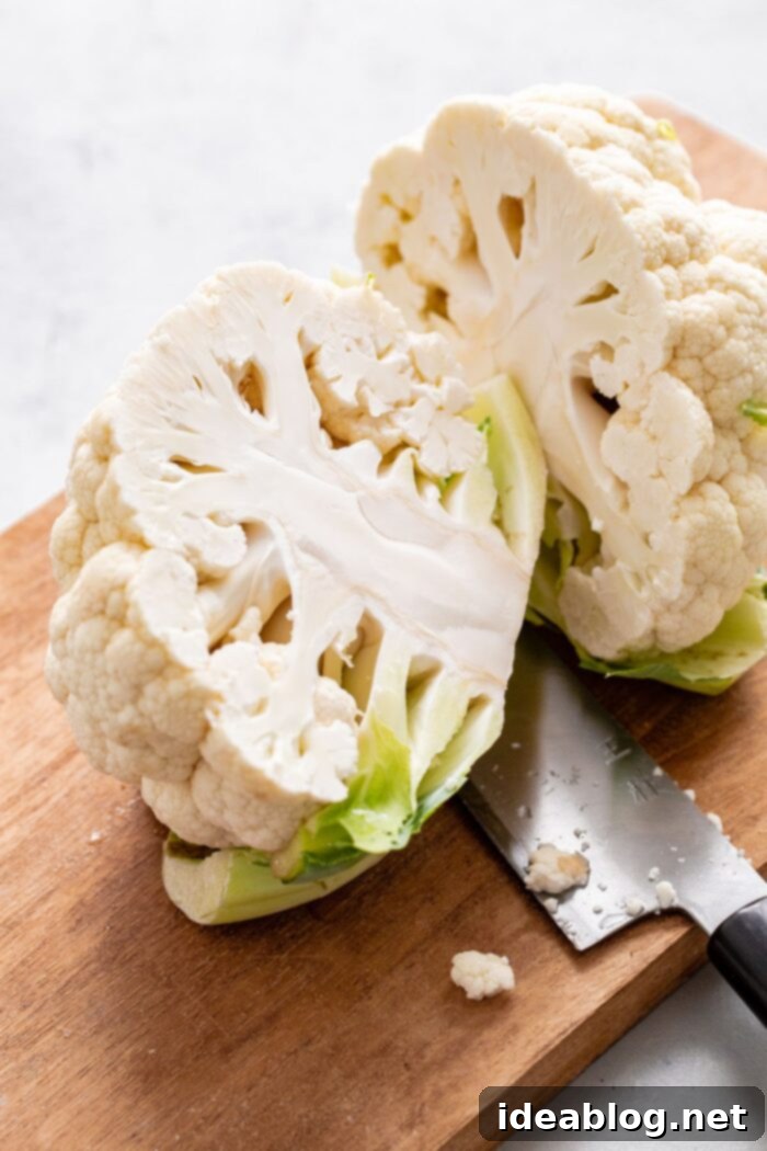 Perfect Cauliflower Florets 3 Cauliflower Head Sliced in Half for Preparation