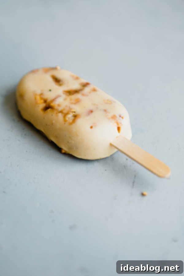 Honey Peanut Butter Custard Popsicles - creamy peanut butter custard popsicles, prepared filled with candied peanut clusters! This sous vide custard recipe is prepared in an immersion circulator to create a smooth texture and pasteurize the eggs for safe eating. Sponsored by @cuisinesolutions. #ILOVESOUSVIDE #sousvidemagazine #dessert #popsicle #custard #peanutbutter #easyrecipes #sousvide Delicious Honey Peanut Butter Popsicles