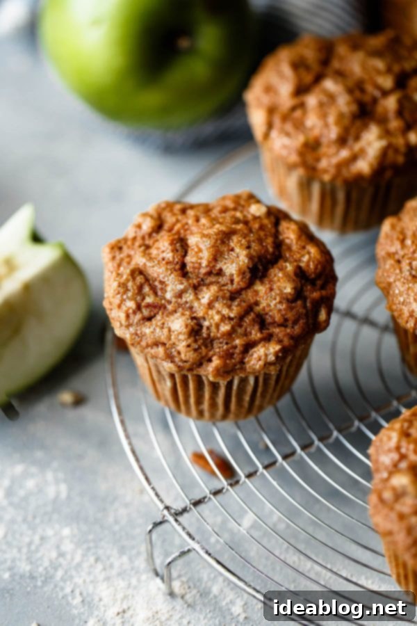 Basket of Fresh Whole Wheat Apple Cinnamon Muffins A basket of freshly baked Whole Wheat Apple Cinnamon Muffins, ready to be enjoyed.