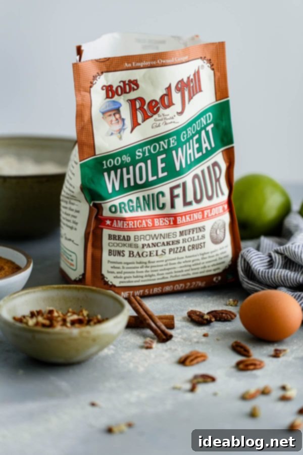 Bob's Red Mill Organic Whole Wheat Flour Bob's Red Mill Organic Whole Wheat Flour - the secret to fluffy whole wheat apple cinnamon muffins.