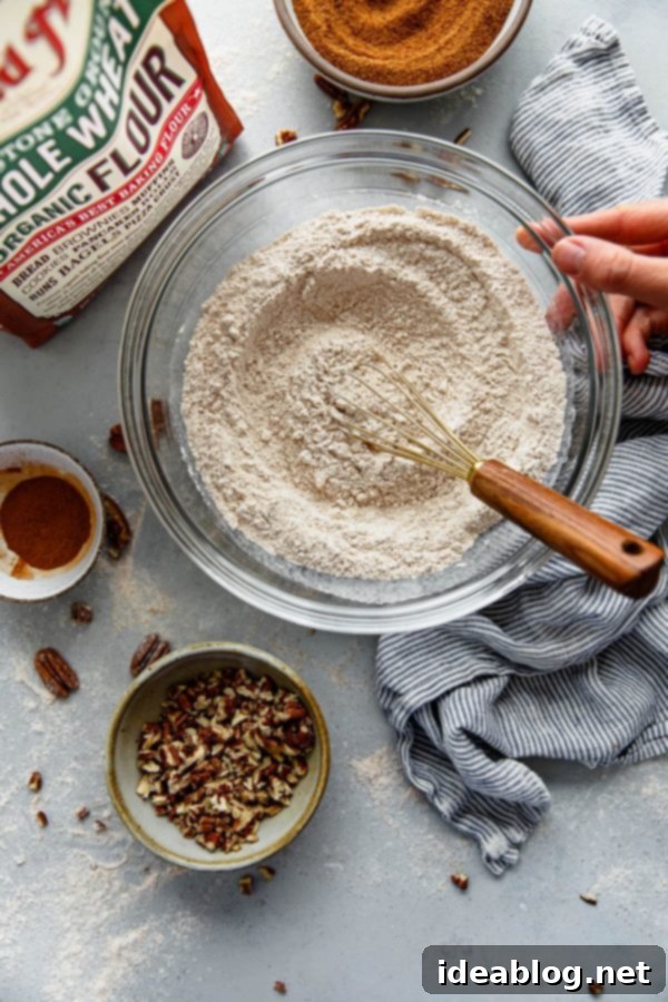 Step-by-Step Apple Cinnamon Muffin Preparation How to Make Apple Cinnamon Muffins - step by step preparation of the whole wheat muffin batter.