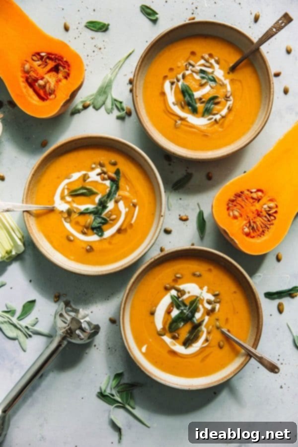 Caramelized winter squash, creamy leeks, and fresh sage come together in this vibrant and naturally creamy Roasted Butternut Squash soup. #soup #butternutsquash #recipe #easyrecipes #squash #abeautifulplate Roasted Butternut Squash Soup Recipe