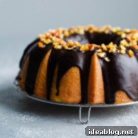Zesty Orange Bundt with Chocolate Drizzle 6 Orange Bundt Cake with Chocolate Glaze topped with Candied Orange Pieces