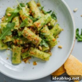 Vibrant Arugula Pesto Pasta with Golden Garlic Crumble 6 Arugula Pesto Pasta with Garlicky Breadcrumbs
