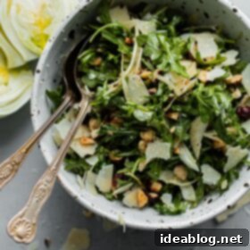 Shaved Fennel Arugula Salad with Parmesan, Toasted Hazelnuts & Sherry Vinaigrette 4 Shaved Fennel Arugula Salad with Hazelnuts, Parmesan, and Sherry Vinaigrette