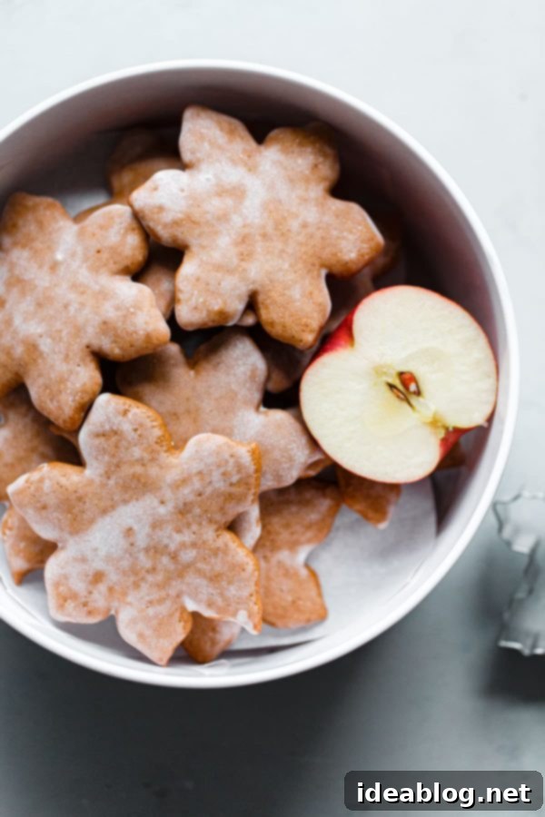 German Lebkuchen Cookies - traditional glazed German Christmas cookies made with warming spices, for a festive treat to enjoy around the holiday season! German Christmas Cookies in Tin with Apple Wedge