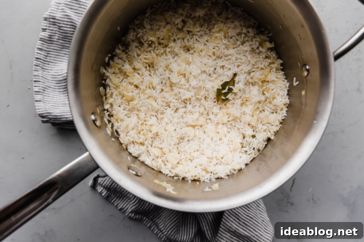 Fragrant Basmati Pilaf 6 Basmati Rice and Onion Pilaf Ingredients in Pot