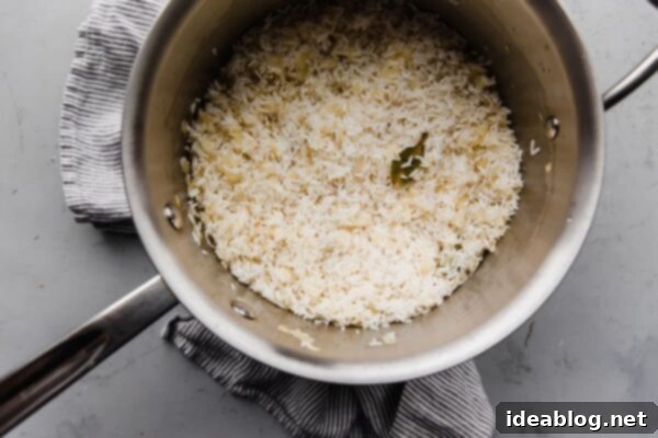 Fragrant Basmati Pilaf 3 Basmati Rice and Onion Pilaf Ingredients in Pot before liquid