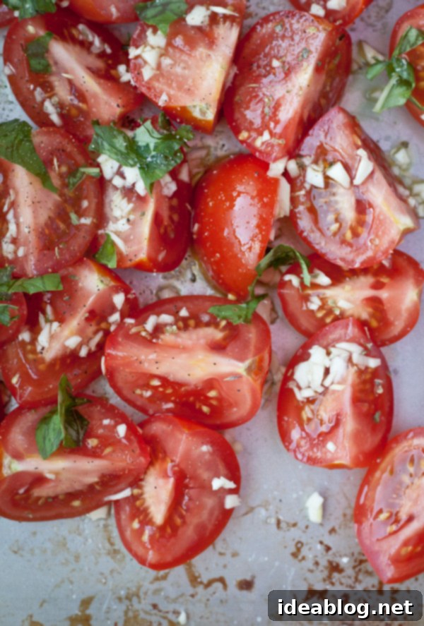Pillowy Potato Gnocchi with Bright Roasted Tomato Basil 3 Preparing fresh roasted tomatoes and basil for a smooth sauce