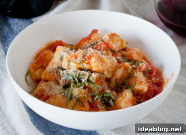 Pillowy Potato Gnocchi with Bright Roasted Tomato Basil 6 Plated Homemade Gnocchi with Roasted Tomato Basil Sauce, ready to eat