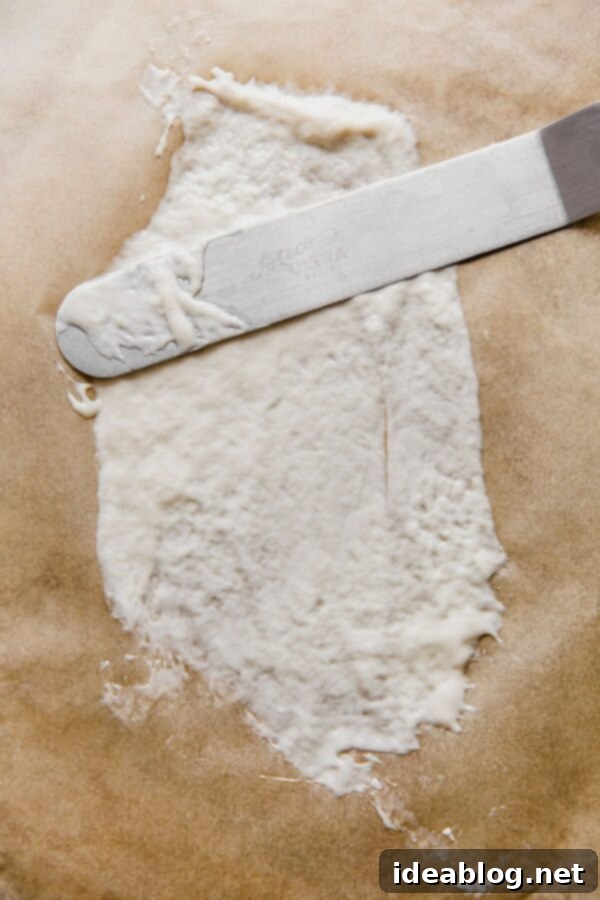 Ekşi Maya Kurutma ve Saklama Yöntemleri 8 spreading sourdough starter with offset spatula for drying