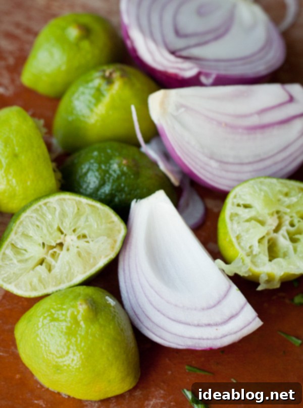 Fresh Fish Ceviche 3 Red Onion and Lime Halves