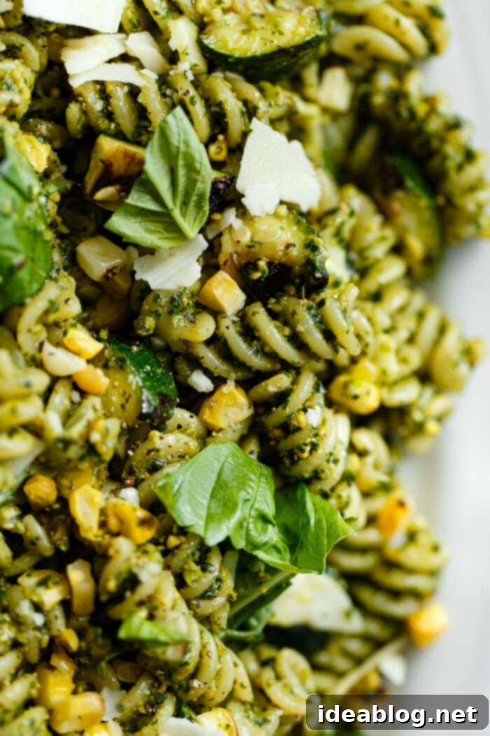 Charred Summer Vegetables Pistachio Pesto Pasta with Pecorino 3 Pistachio Pesto Pasta with Grilled Corn and Zucchini