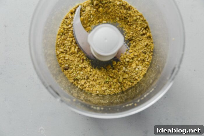 Charred Summer Vegetables Pistachio Pesto Pasta with Pecorino 7 Chopped Pistachios in Food Processor