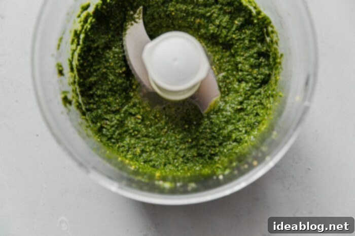 Charred Summer Vegetables Pistachio Pesto Pasta with Pecorino 10 Pistachio Pesto in Food Processor Bowl