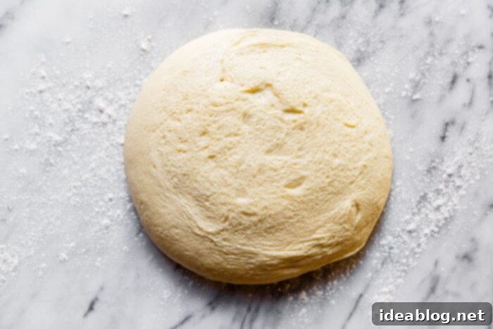 Ultimate Everything Dinner Rolls 11 Dividing the proofed dinner roll dough into equal portions using a bench knife.