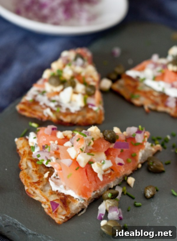 Smoked Salmon & Potato Tartine 2 Elegant Smoked Salmon Potato Tartine with fresh garnishes