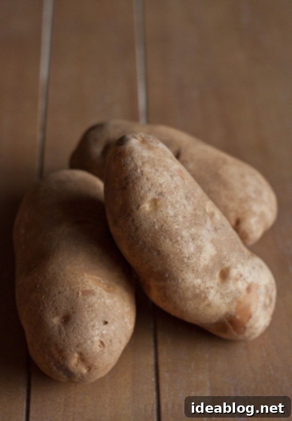 Smoked Salmon & Potato Tartine 3 Close-up of fresh russet potatoes, ideal for grating