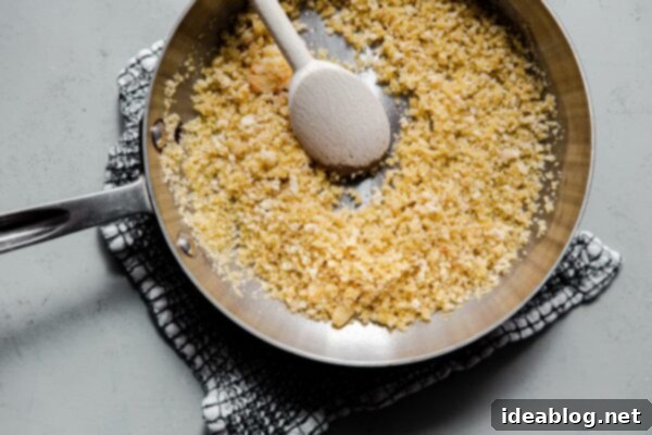 Irresistible Garlic Crunch 11 Toasting Bread Crumbs in Skillet