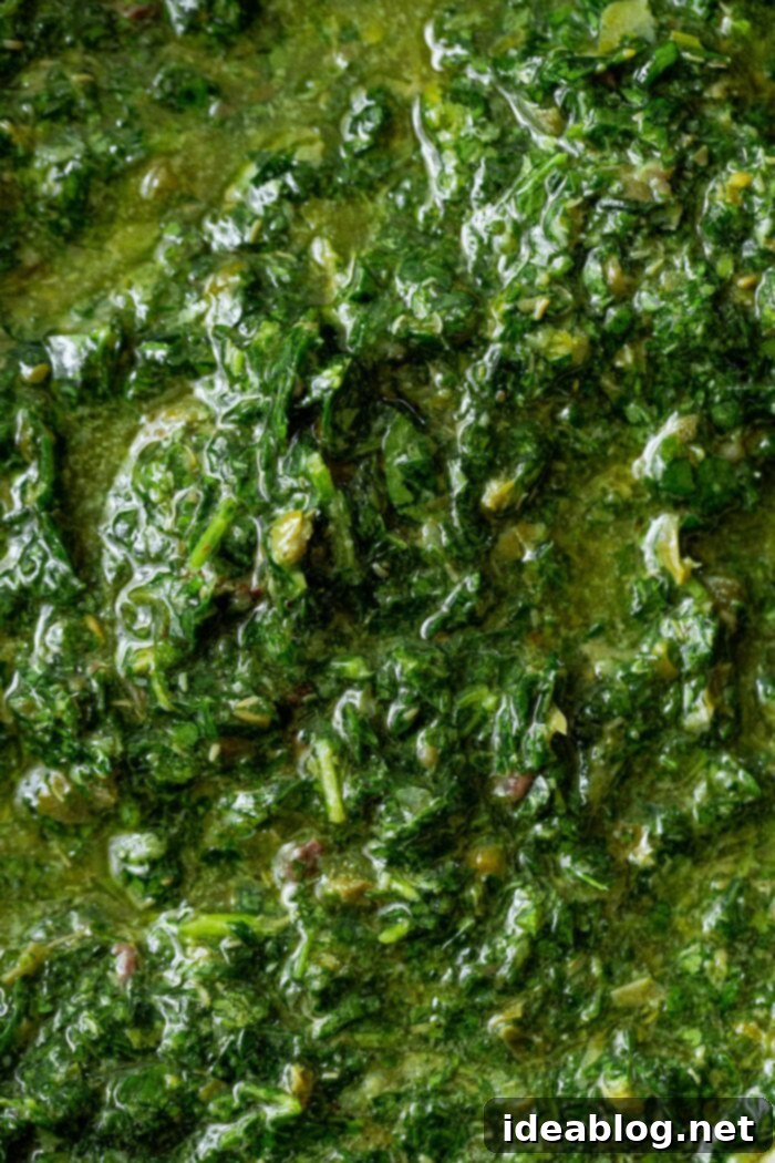 Vibrant Green Salsa Verde 7 Green Herb Salsa Verde beautifully presented on a plate