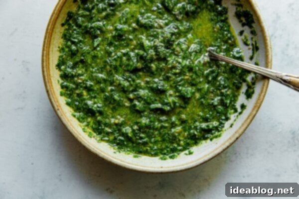 Vibrant Green Salsa Verde 10 Finished Herb Salsa Verde in a bowl