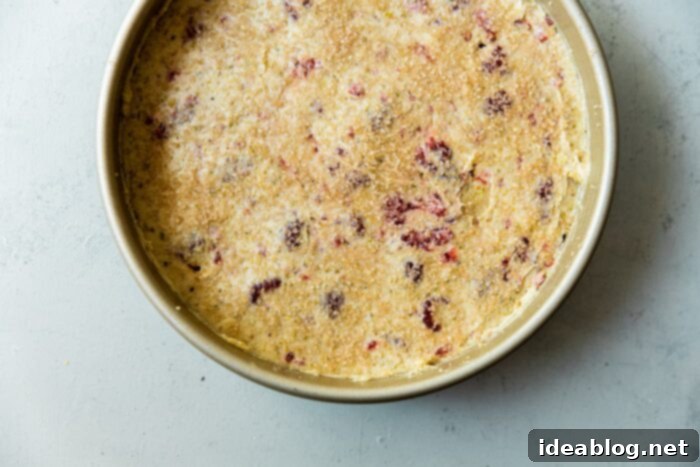 Raspberry Pistachio Perfection 9 Raspberry Pistachio Cake Batter in Pan