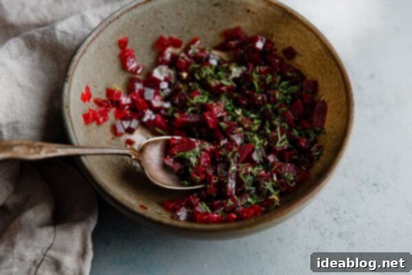 Zesty Beet and Goat Cheese Endive Boats 11 Beet Salad in Bowl - step-by-step preparation
