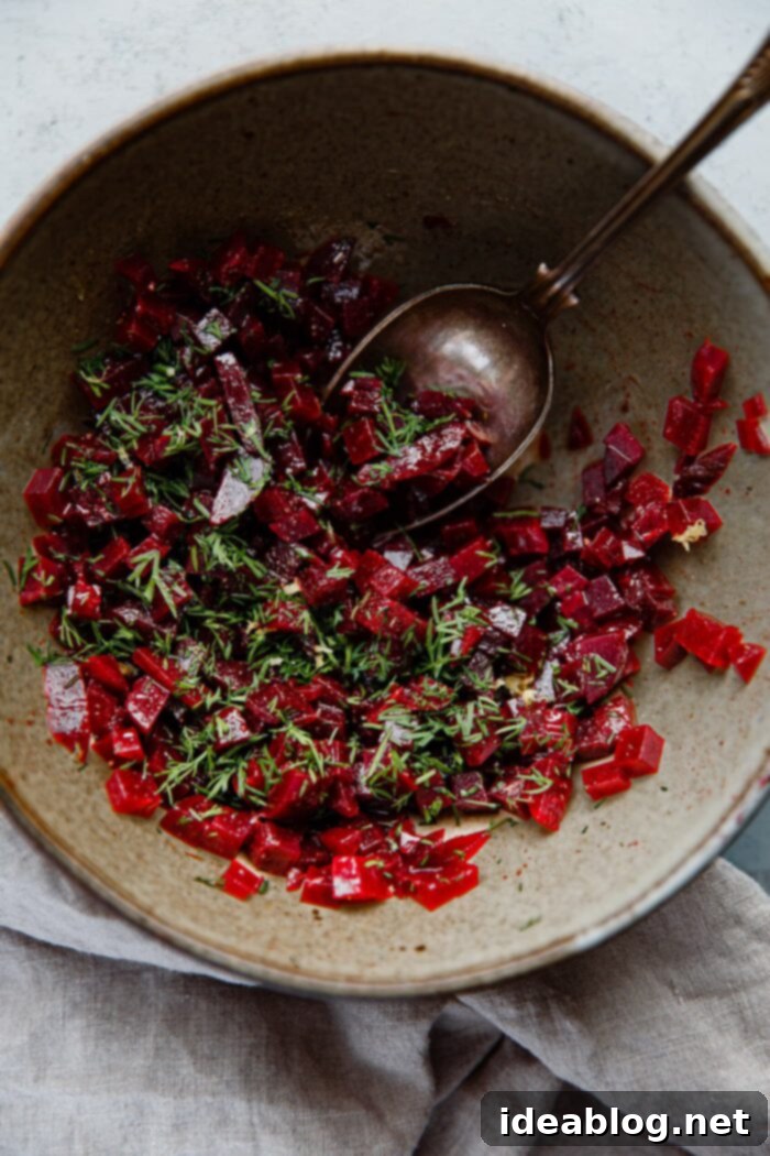 Zesty Beet and Goat Cheese Endive Boats 3 Beet Salad in Bowl - fresh ingredients for endive bites
