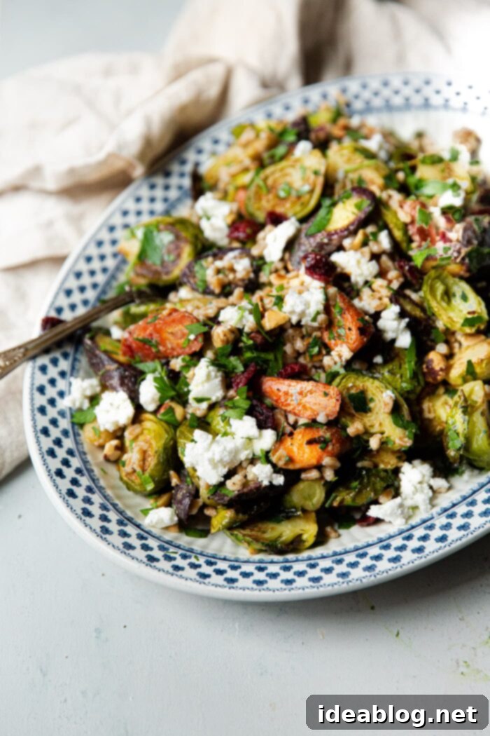 Autumn Harvest Farro Bowl 2 Vibrantly arranged Fall Farro Salad on a platter, ready to be served at a gathering
