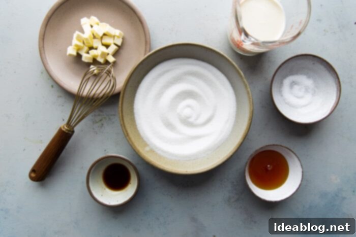 Spirit Infused Caramel Indulgence 4 Salted Bourbon Caramel Sauce Ingredients laid out