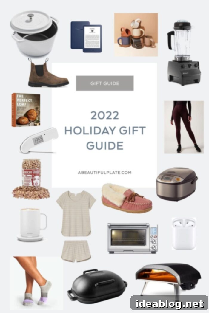 The 2022 Holiday Gift Guide 2 A beautifully arranged selection of holiday gift items, including kitchenware, food gifts, and home goods.