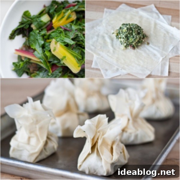 Crispy Feta and Chard Phyllo Pouches 4 How to Make Swiss Chard and Feta Phyllo Purses