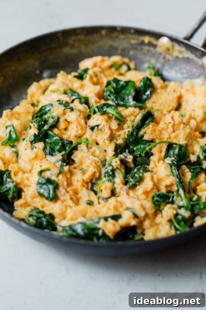 Fluffy Cheesy Eggs with Fresh Greens 5 Method overview for Cheesy Scrambled Eggs with Greens