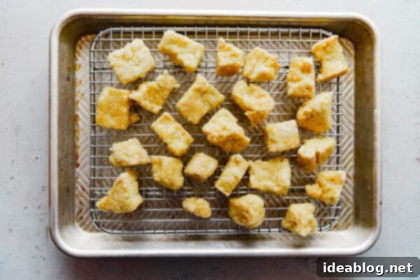 Spicy Peanut Crunch Tofu 17 Baked Crispy Tofu on Wire Rack