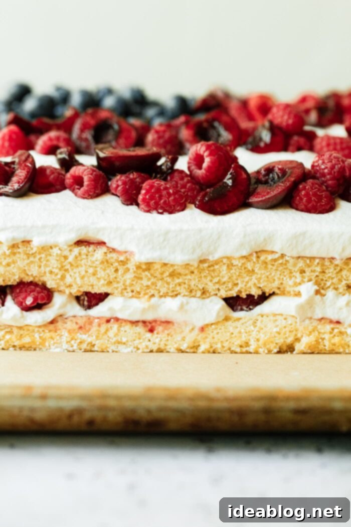Festive Flag Dessert 3 Two layers of Sponge Cake for a Flag Cake with creamy filling