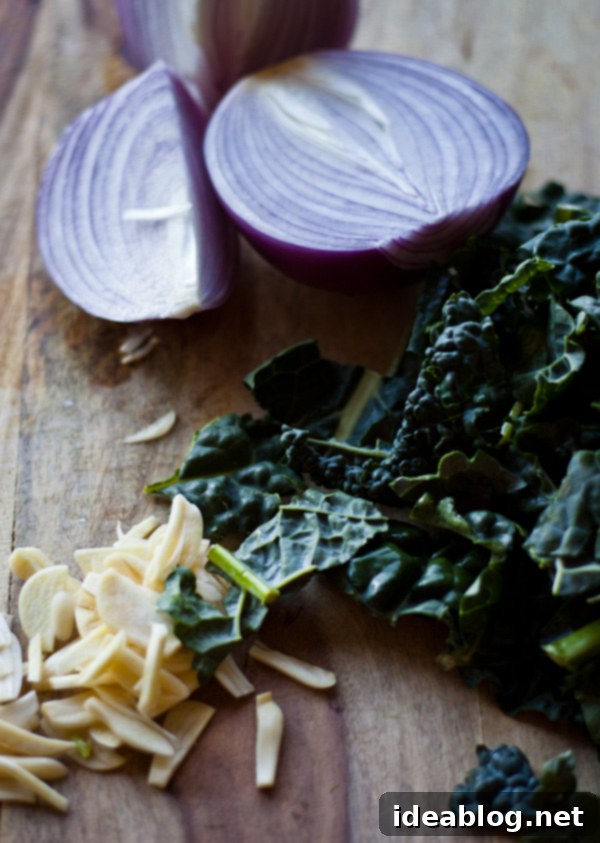 Zesty Lemon Fennel Kale Pasta 5 Lacinato Kale Onion and Garlic