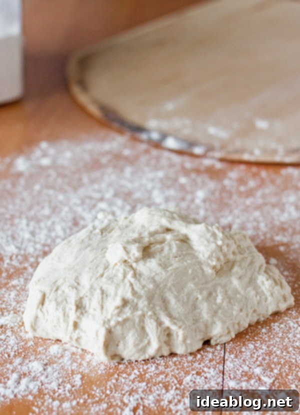 Artisan Olive Tapenade Swirl Bread 5 Close-up of freshly mixed, wet bread dough in a bowl