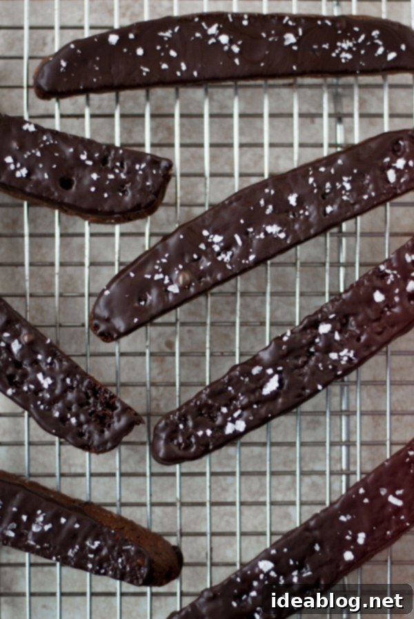 Sea Salted Double Chocolate Biscotti 6 Finished Double Chocolate Biscotti with Sea Salt Ready to Serve