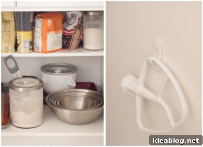 Our Kitchen Unveiled 11 Baking cabinet with mixing bowls and organized attachments
