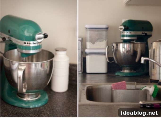 Our Kitchen Unveiled 13 KitchenAid mixer and decorative measuring cups on the countertop