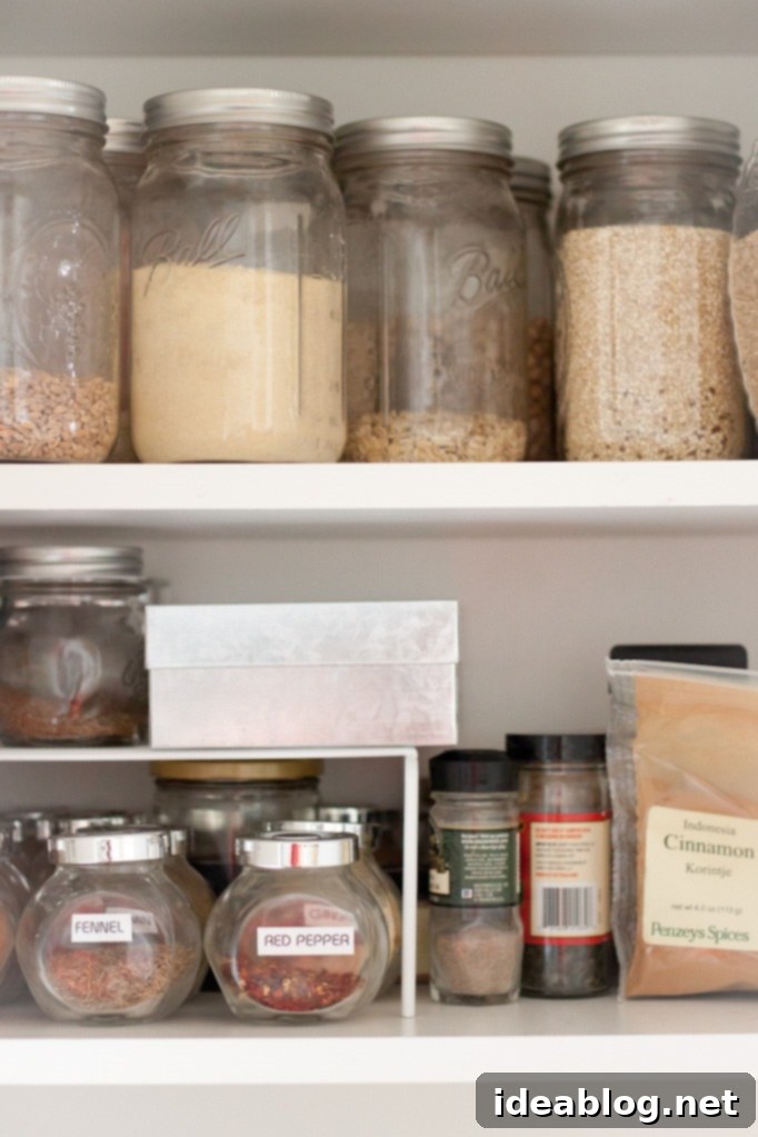 Our Kitchen Unveiled 7 Pantry cabinet stocked with various food items and staples
