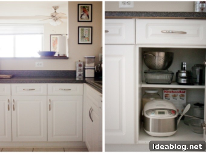 Our Kitchen Unveiled 10 Open cabinet showing organized baking ingredients and tools