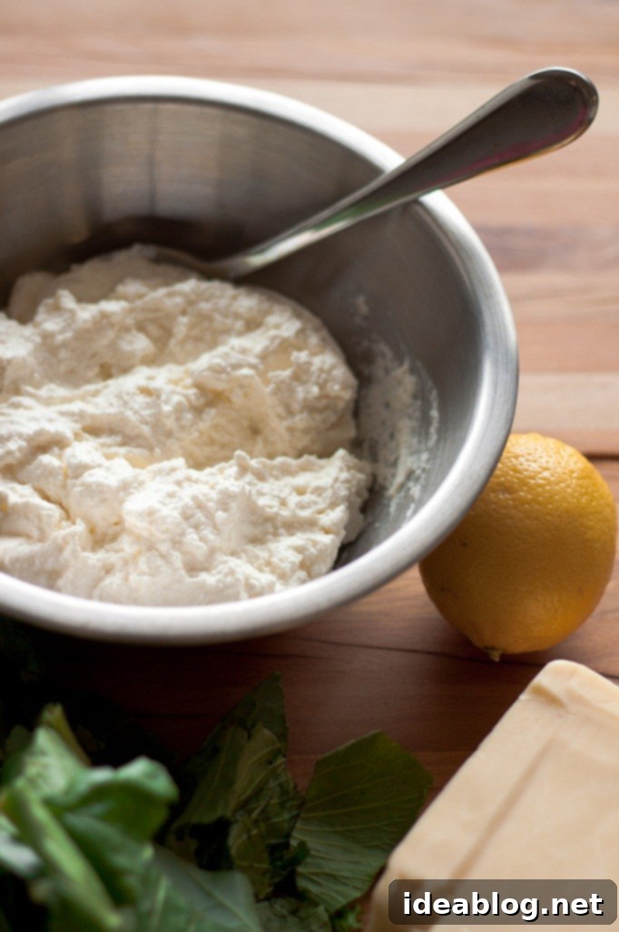 Creamy Polenta Bake with Southern Greens 4 Freshly made homemade ricotta cheese, a key to enhanced flavor