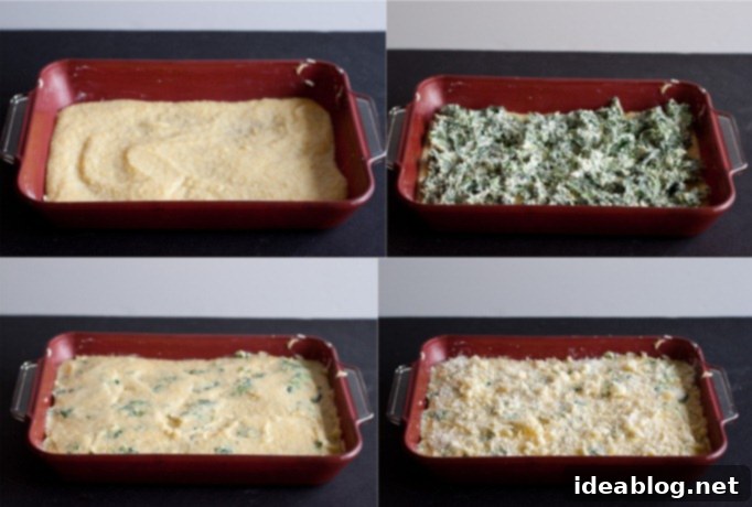 Creamy Polenta Bake with Southern Greens 7 Close-up of the assembled Polenta Al Forno with collard greens before baking
