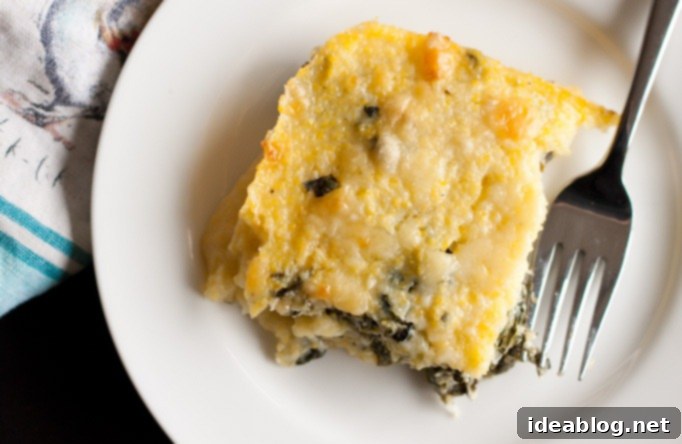 Creamy Polenta Bake with Southern Greens 8 Golden-brown Polenta Al Forno with Collard Greens fresh from the oven
