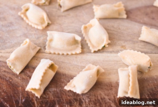 Mastering Homemade Agnolotti 6 Various stages of Homemade Agnolotti Pasta production, from sheet to finished shape.